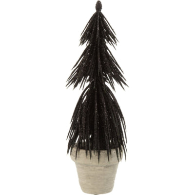 J-line fyrretræ i potte glitter sort 22 cm | 12 stk