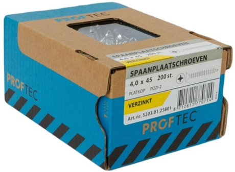 Proftec spaanplaatschroef vz pk pz2 4.0x45 | 200 stuks - 5203.01.25801