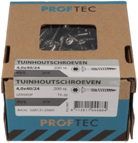 Proftec have træskrue rustfrit stål-410 lk + skærepunkt torx tx20 ​​4.0x40 24 | 200 styk - 5207.31.25601
