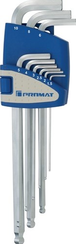 Promat tecwerk vinkelskruetrækkersæt | 9-delt plastholder | sw 1,5-10 mm | langt kuglehoved - 4000825111
