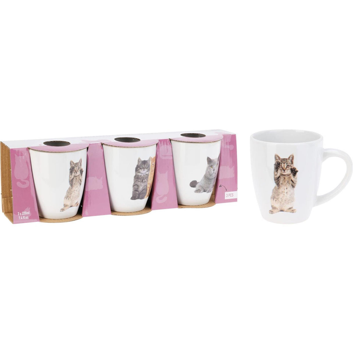 Excellent houseware bekerset katten 3-delig 220ml