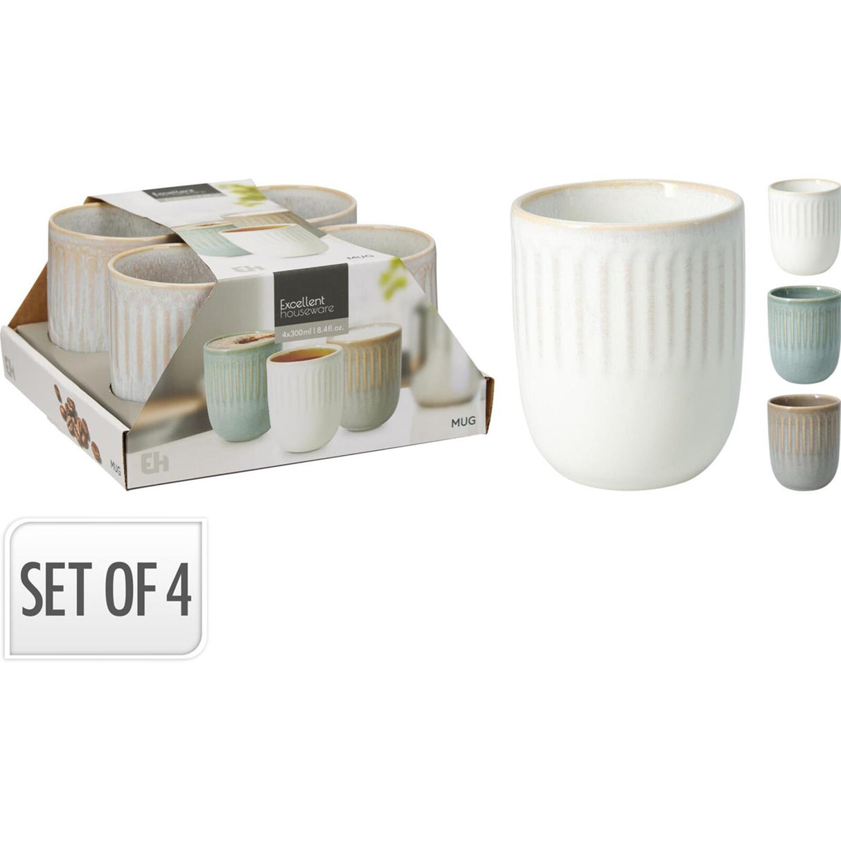 Excellent houseware beker aardewerk 300ml set a 4 stuks
