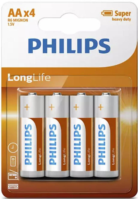 Philips batteri longlife aa r6 12x4 stk