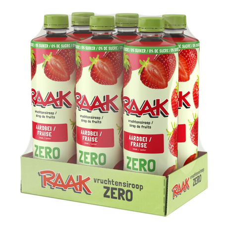 Raak frugtsirup jordbær nul sukker (6x 750ml)