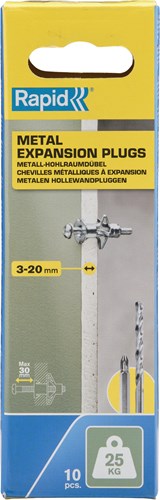 Rapid hollewandpluggen | ø8x46 | voor 3-20 mm plaatdikte | 25kg draagkracht | 10 stuks in een doos - 5001548