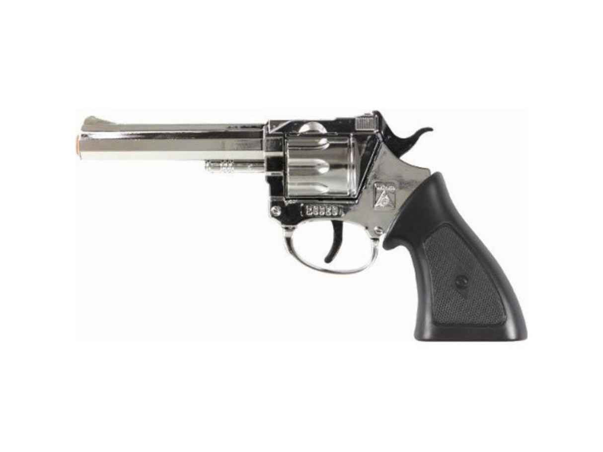 Johntoy wicke pistol rodeo 198mm, 100 skud, krom, pakket i æske