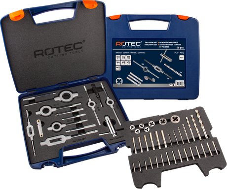 Rotec 900.2020k | handtap- en snijplaatset | metrisch | in abs-koffer | 45-dlg. - 900.2020k
