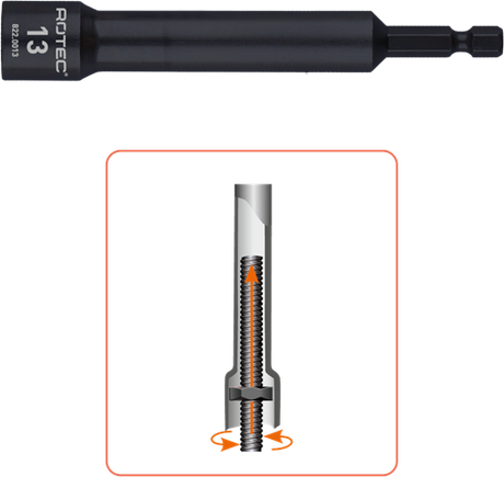 Rotec dopsleutel extra diep | e6,3 bitopname | sw | 19x110 75 mm - 822.0019