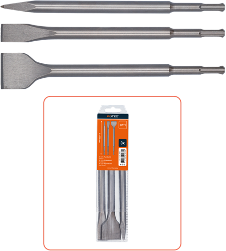 Rotec opti-line | sds-plus beitelset | 3-dlg (punt plat spade) - 214.9000