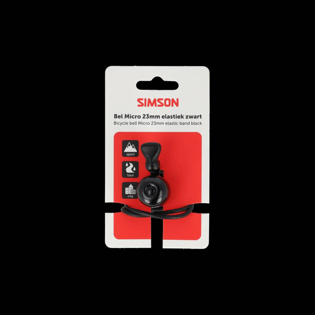 Simson cykelklokke mikro 23mm gummi elastikbeslag sort