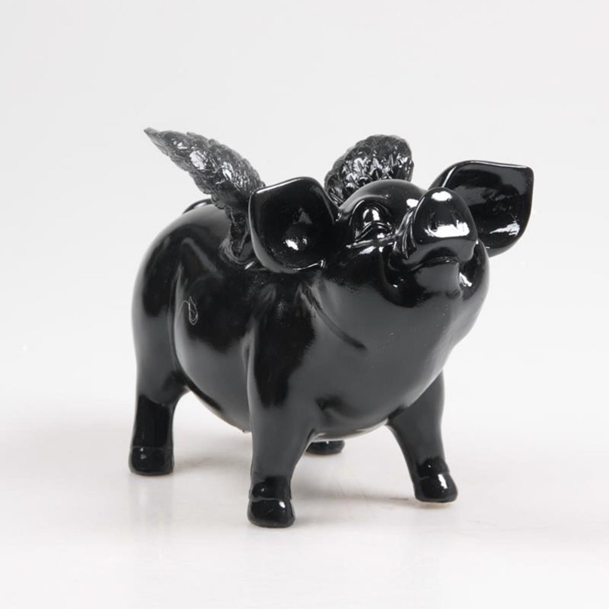 Stoobz design stoobz polystone statue grise pengekasse med vinger sort 14x25x15cm