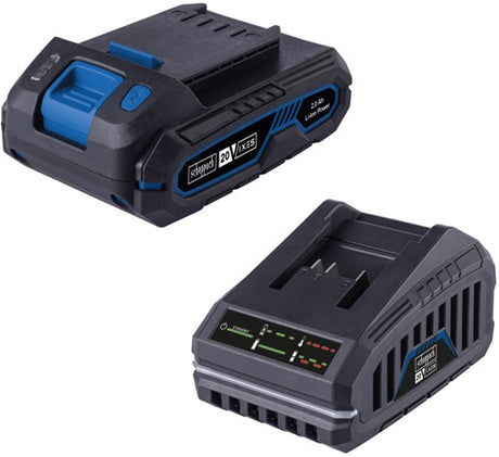 Scheppach startsæt 20v batteri + batterioplader sbsk2.0 - 7909201720