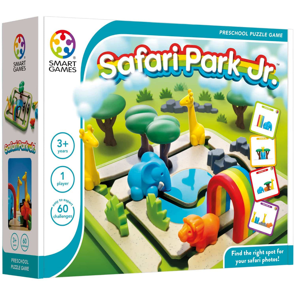 Smarte spil safari park jr. - logisk tænkning spilform sorterer - 60 pædagogiske puslespil opgaver - solo spil for småbørn - fra 3 år