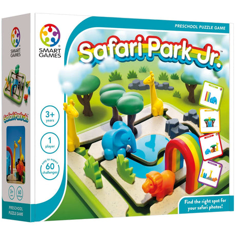 Smarte spil safari park jr. - logisk tænkning spilform sorterer - 60 pædagogiske puslespil opgaver - solo spil for småbørn - fra 3 år
