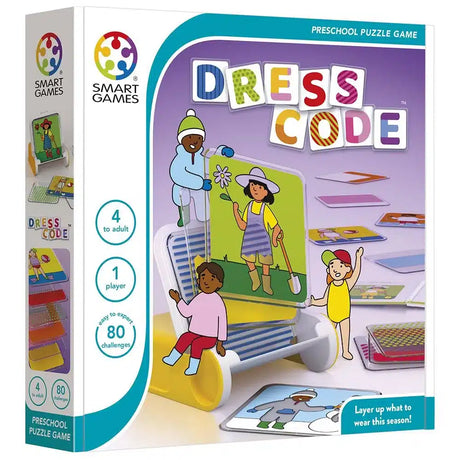 Smartgames dresscode - pædagogisk logisk puslespil - 80 udfordrende opgaver - former og farver spil for småbørn - fra 4 år
