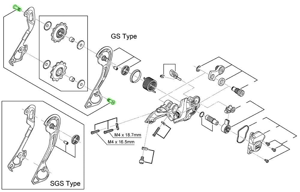 Shimano styrehjulsbolte til rd-m615 m7000 m7100