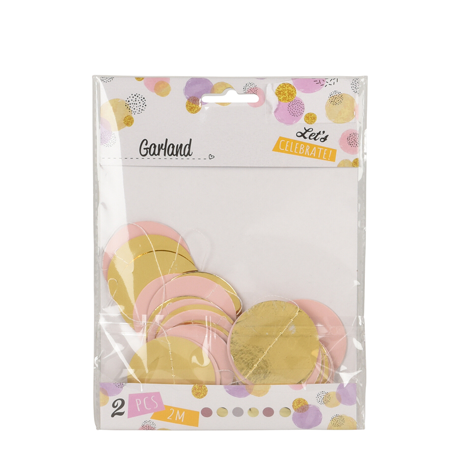 Slinger confetti roze wit goud 200cm 2 stuks