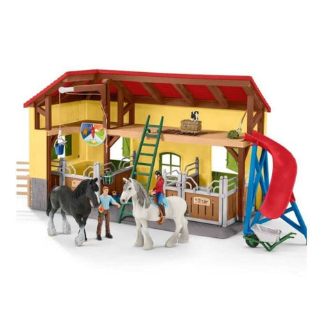 Schleich farm world - hestestald - hestelegetøj - 2 heste og gårdlegefigurer - 82 dele