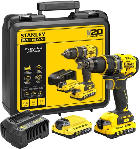 Stanley Elværktøj Stanley Fatmax SFMCD720D2K V20 18V BL Skruetrækker | 2x 2.0ah - sfmcd720d2k-qw