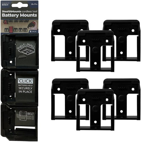 Stealth mounts batteriholdere til bosch 18v | sort | 6 stk - bm-bo18-6