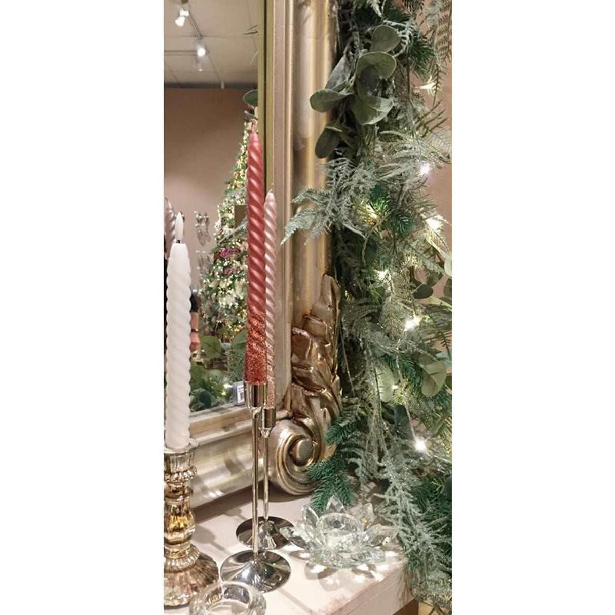 Decoris middagslys swirl kanel glitter 25cm 2 stk