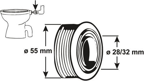 Cornat indvendig tilslutning toilet 28 32mm 55mm - t360499