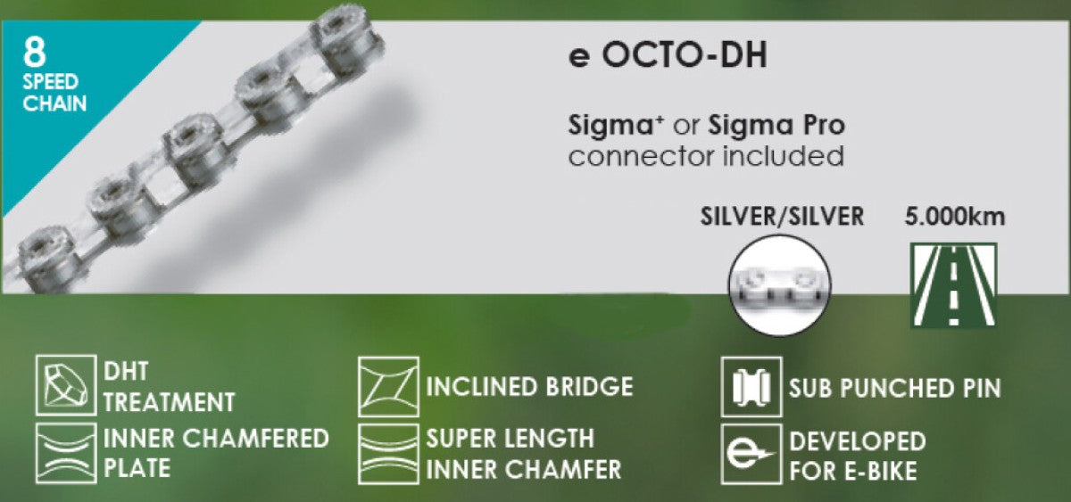 Taya kæde octo-dh 1 2x3 32x136 elcykel, 7-8 gear, sølv