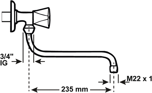 Cornat drejelig tud væghane S-form 250mm - tec3510021
