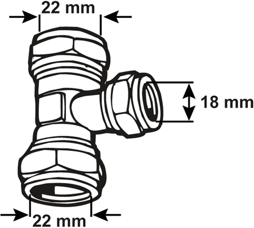 Cornat kompressionskobling ms tee 22x18x22mm - tec583691