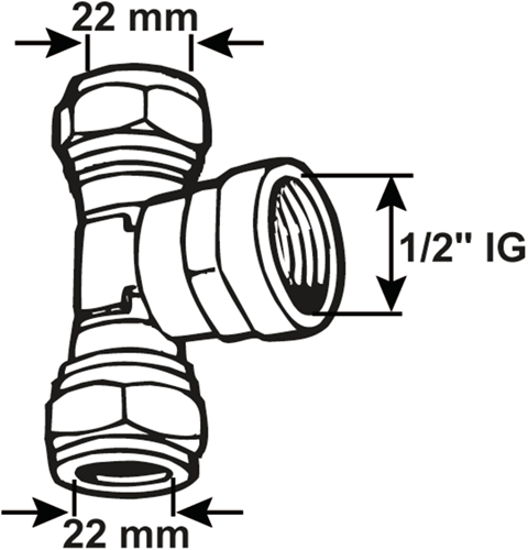 Cornat kompressionskobling ms tee 22x1 2x22mm - tec583696