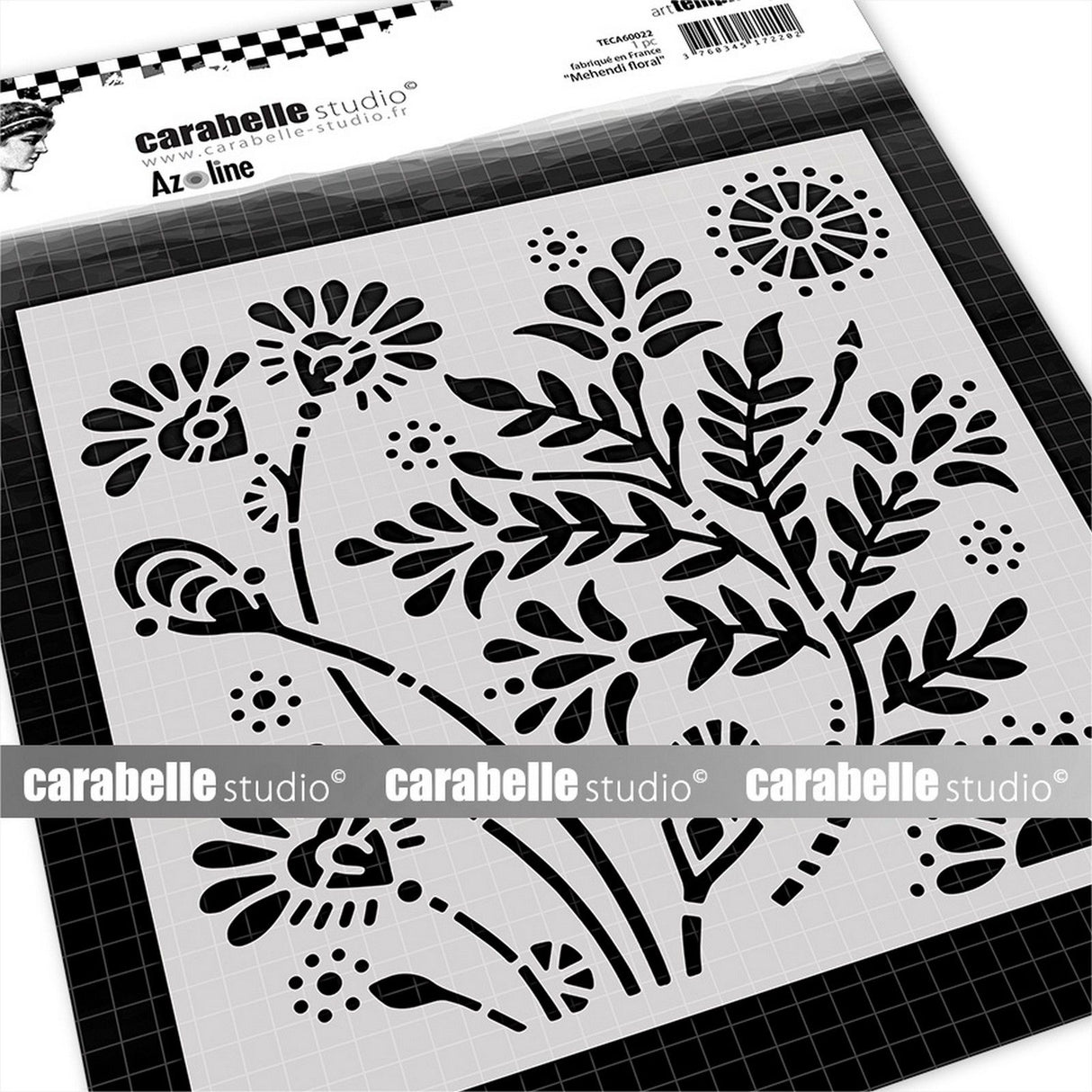 Carabelle studio • stencil firkantet 15,2 cm mehendi floral