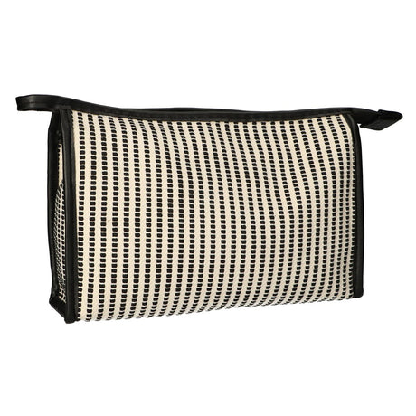 Rejsetoilettaske stribe sort creme 30x20cm