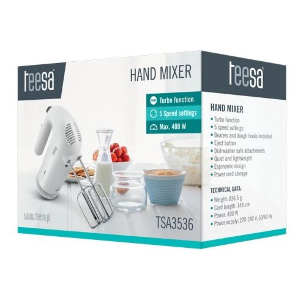 Teesa håndmixer 400w 5 gear og turbo funktion hvid