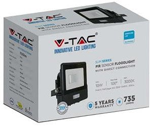 V-tac LED byggelampe | 10w | 3000k | ip65 | med sensor | krop sort - 9335200