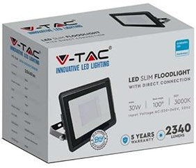 V-tac LED byggelampe 30w 6500k sort + kabelindgang - 9332125