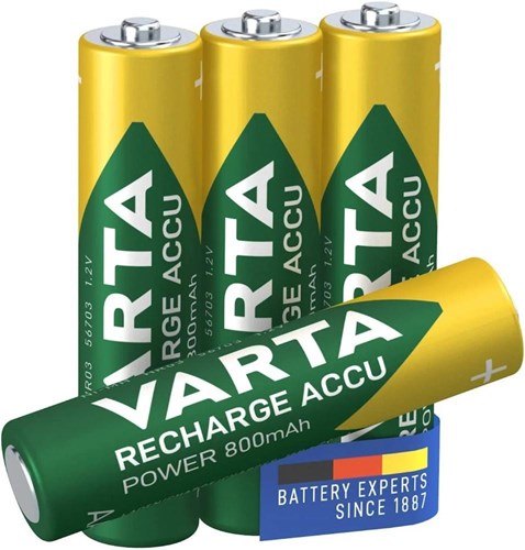 Varta genopladelig mini Penlite batteri AAA 800 MAH NIMH 1.2V 4 stykker på kortet