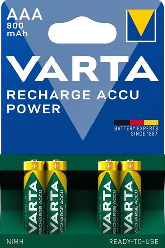 Varta genopladelig mini Penlite batteri AAA 800 MAH NIMH 1.2V 4 stykker på kortet