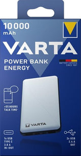 Enzo Varta powerbank 10.000ma sølv + LED indikation USB og USB-C - 3509010