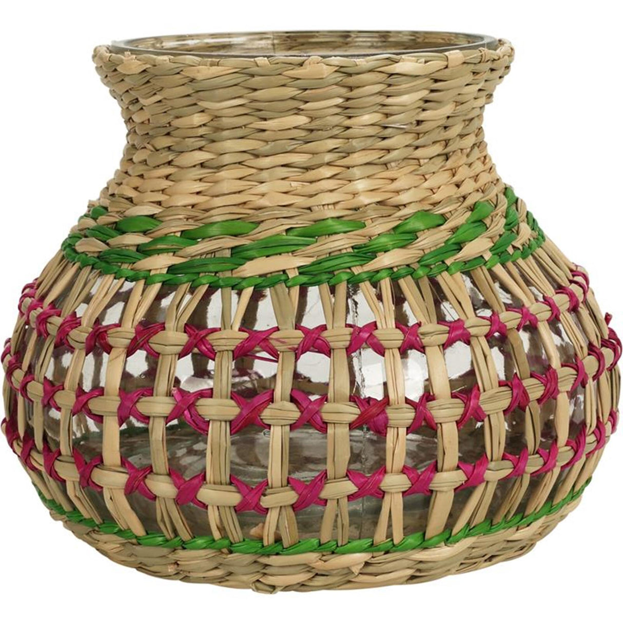 Cosydecor vaas windlicht zeegras met glas h15cm
