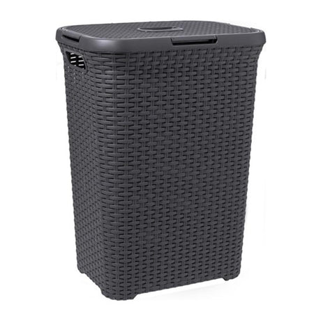 Curver stil vasketøjsboks med låg rattan stil 60 liter antracit 45x34x62 cm
