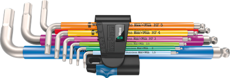 Wera 3950 9 hex-plus multicolour hf rustfri 1 L-nøglesæt | metrisk | rustfrit stål | med holdefunktion | 9 dele - 05022699001