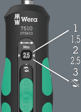 Wera 7510 Kraftform momentskruetrækker med sikker momenthastighed (sort grøn, 1-3 nm)