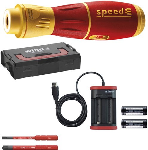 Wiha 44318 | e-skruetrækker speede® ii elektrisk | 7 stk | med slimbits | 2x 1,6ah batteri og USB oplader i l-boxx mini - 44318