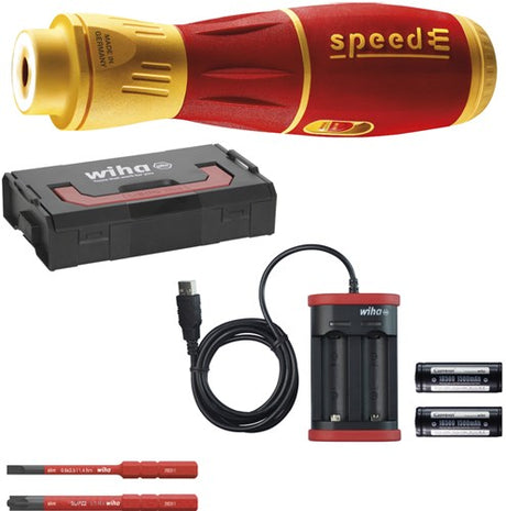 Wiha 44318 | e-skruetrækker speede® ii elektrisk | 7 stk | med slimbits | 2x 1,6ah batteri og USB oplader i l-boxx mini - 44318