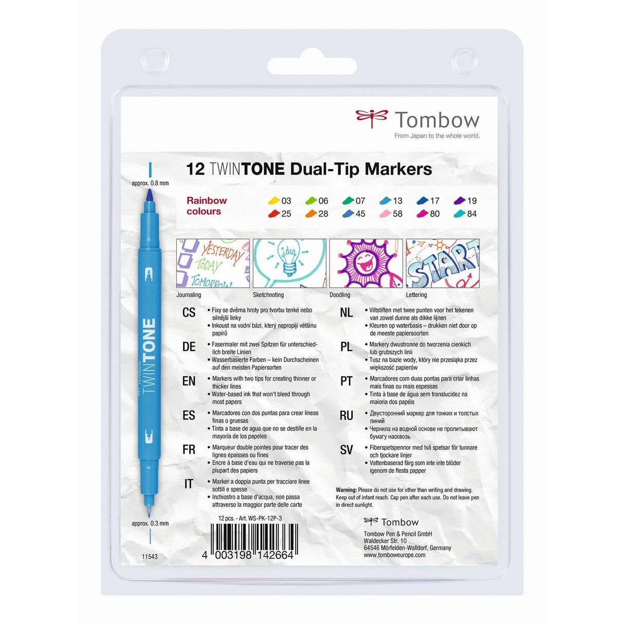 Tombow • twintone dual-tip markør sæt regnbuefarver 12stk