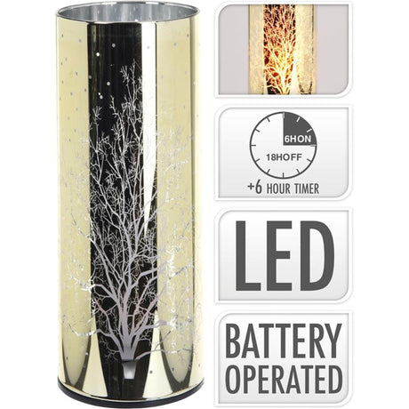 Home styling stemningslysglas med LED-belysning - guld - med flammebelysning - 20 cm (ekskl. batterier)
