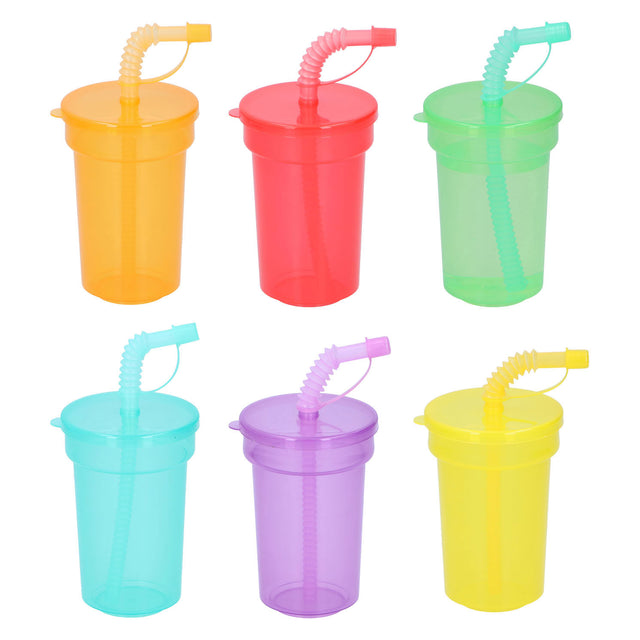 Plastik drikkekop med halm 387 ml, 6 ..