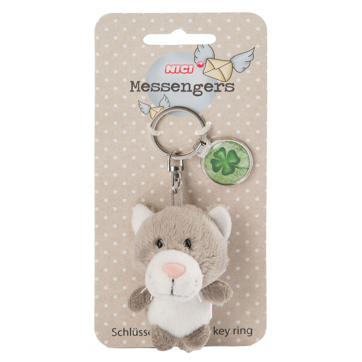 Nici Pluchen Keychain Kat med Klaverblad, 7cm