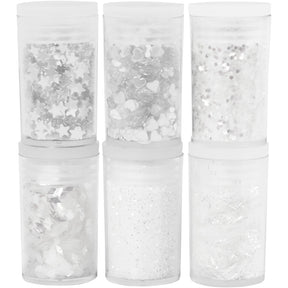 Creativ Company Glitter og paljetter hvid, 6x5gr