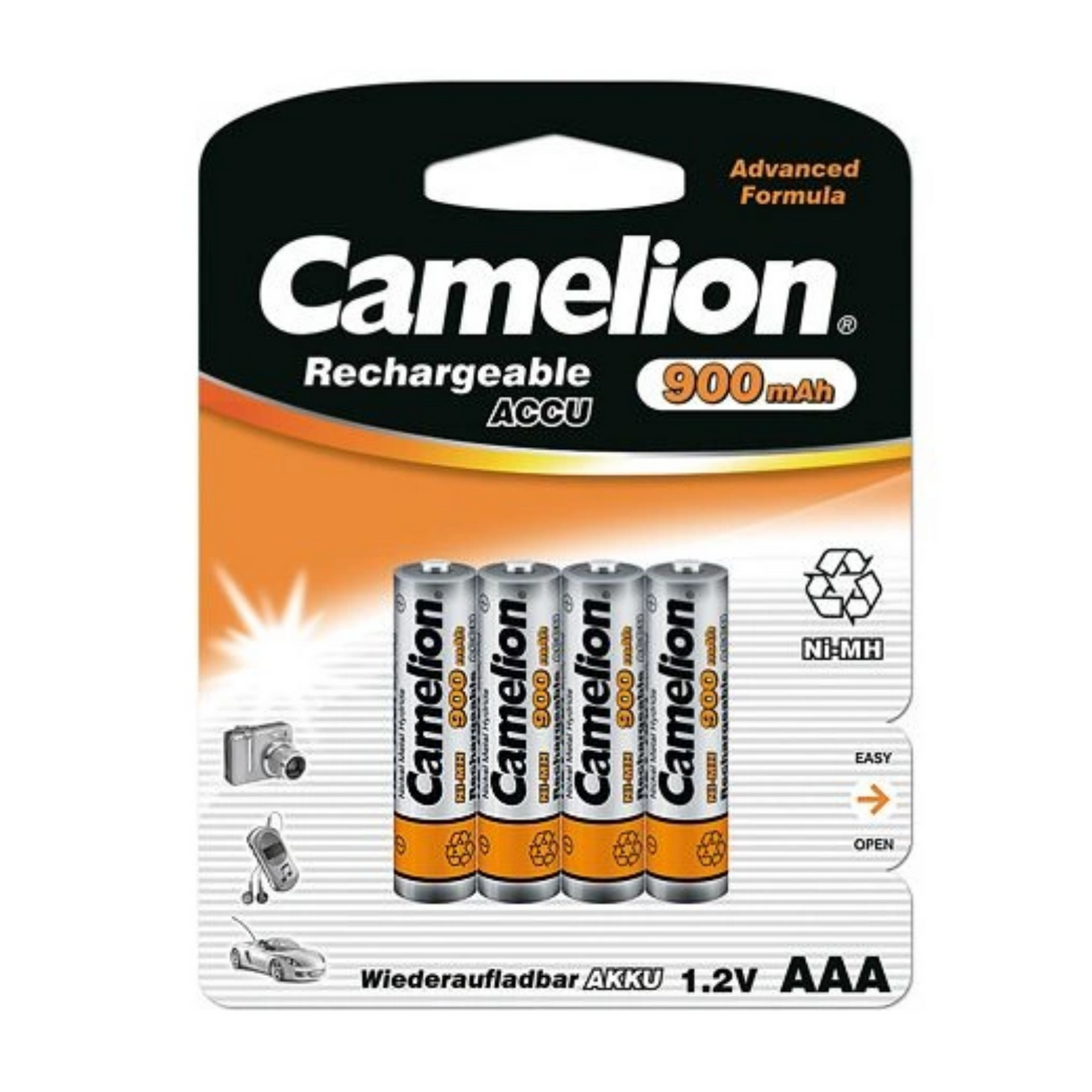 Camelion genopladelige AAA -batterier, NIMH 900mAh pr. 4